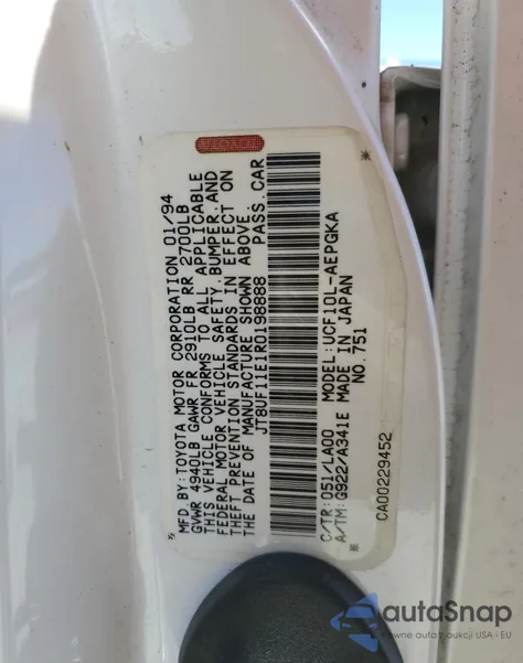 1994 Lexus Ls 400 из США, поврежденный, VIN JT8UF11E1R0198888